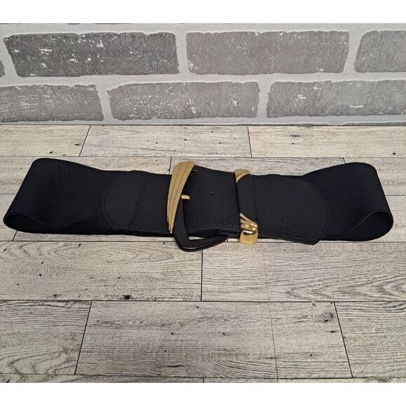 Express Accessories - Express Black Leather WaistWide Belt Gold Bucklet Vintage Y2K Size‎ Medium
